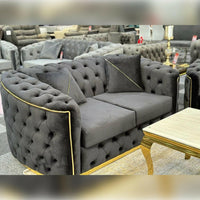 Toronto 3+2 Seater Black Velvet Sofa Set with Gold Detail