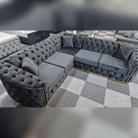 Toronto Black & Gold Chesterfield Corner Sofa L-Shaped Seating