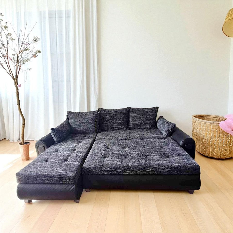 Reversible L-Shape Corner Sofa Bed | Double Storage + Built-in Mattress