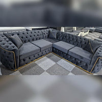 Toronto Black & Gold Chesterfield Corner Sofa L-Shaped Seating