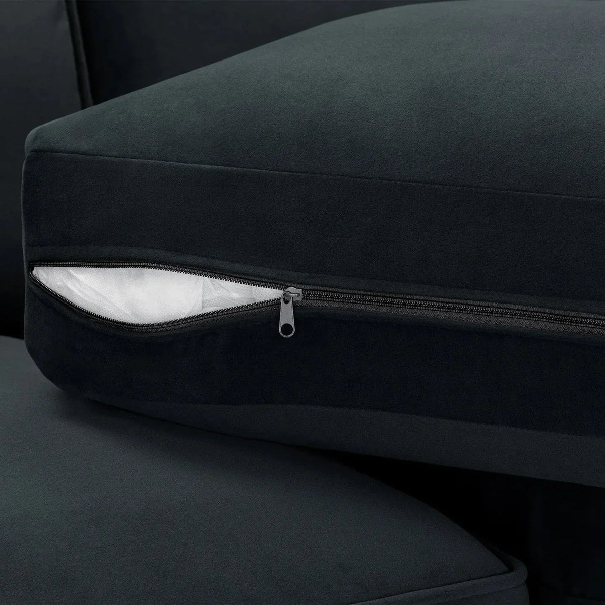 U-Shape High Back Corner Sofa – Plush Black Velvet