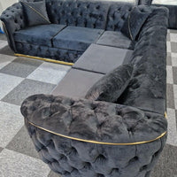 Toronto Black & Gold Chesterfield Corner Sofa L-Shaped Seating
