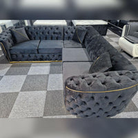 Toronto Black & Gold Chesterfield Corner Sofa L-Shaped Seating