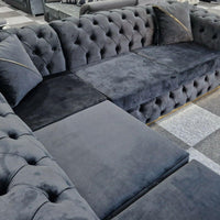 Toronto Black & Gold Chesterfield Corner Sofa L-Shaped Seating