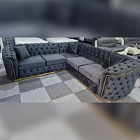 Toronto Black & Gold Chesterfield Corner Sofa L-Shaped Seating