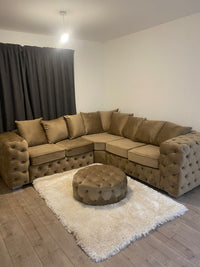 Ashton Chesterfield Corner 5 Seater Mink Plush Velvet