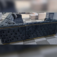 Toronto Black & Gold Chesterfield Corner Sofa L-Shaped Seating