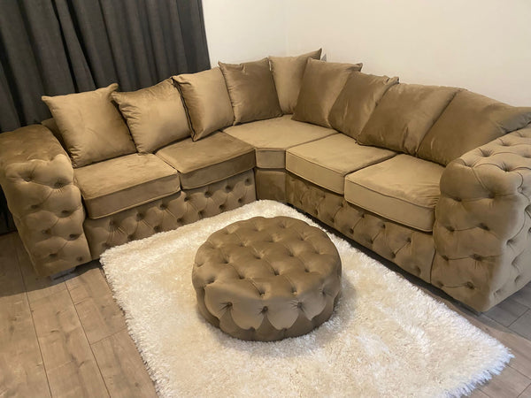 Ashton Chesterfield Corner 5 Seater Mink Plush Velvet