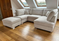 Carnaby Small U-Shape Sofa with Footstool – Teddy Fabric
