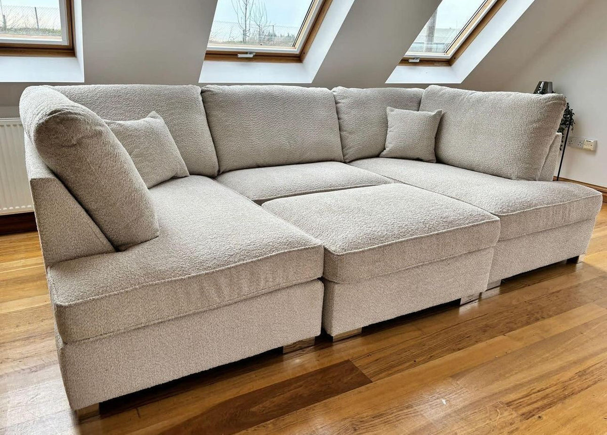 Carnaby Small U-Shape Sofa with Footstool – Teddy Fabric