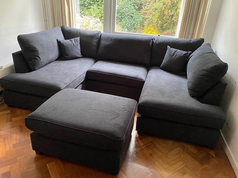 Carnaby Cinema U-Shape Sofa with Footstool – Black