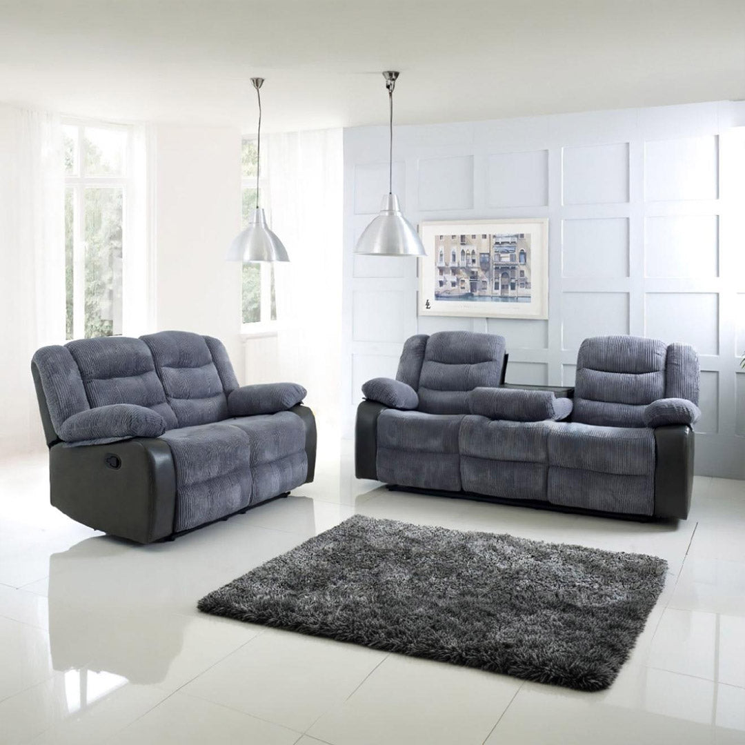 Rio Grey Cord Fabric Recliner Sofa Set – 3+2 Seater