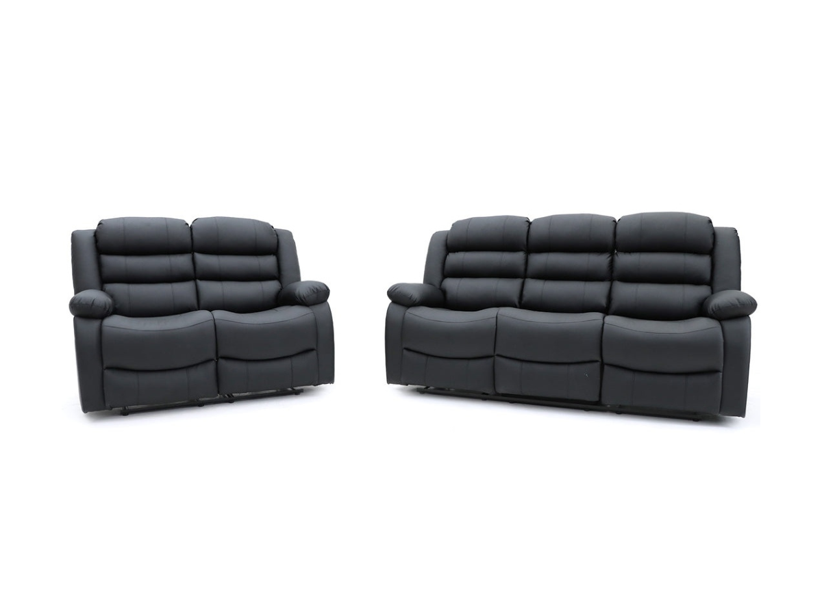 Roma 3+2 Leather Recliner Sofa Set – Black