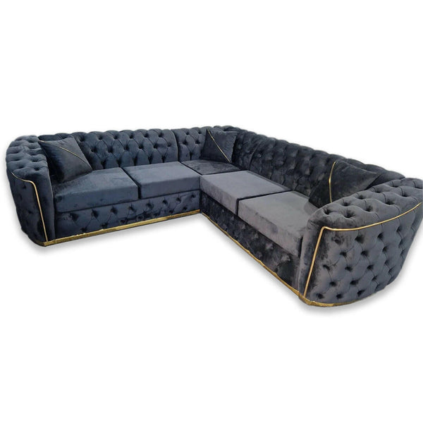 Toronto Black & Gold Chesterfield Corner Sofa L-Shaped Seating