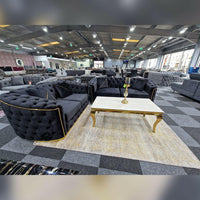 Toronto 3+2 Seater Black Velvet Sofa Set with Gold Detail