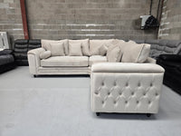 Zara Chesterfield Corner Sofa – Cream Plush Fabric