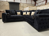 Zara Chesterfield Corner Sofa -  Black Plush Fabric