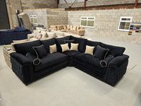 Zara Chesterfield Corner Sofa -  Black Plush Fabric
