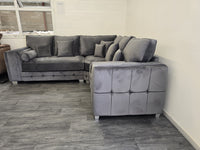 Madrid Corner Sofa – Cubed Design in Steel Plush Velvet