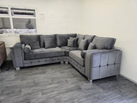 Madrid Corner Sofa – Cubed Design in Steel Plush Velvet