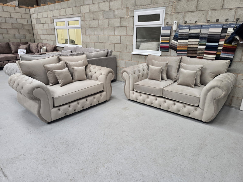 Rio Chesterfield 3+2 Sofa Set – Coffee Plush Fabric