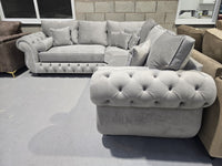 5 Seater Silver Plush Corner Chesterfield Sofa