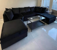 Bishop U-Shape Sofa-Black Plush Fabric