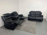 Roma 3+2 Leather Recliner Sofa Set – Black
