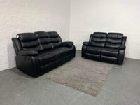 Roma 3+2 Leather Recliner Sofa Set – Black