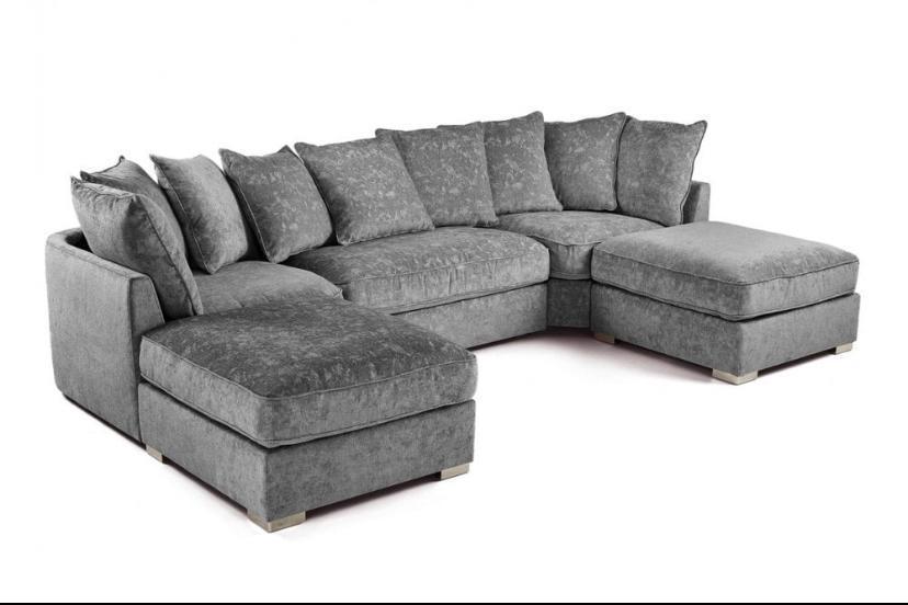 Bishop U-Shape Corner Sofa – Grey Chenille Fabric