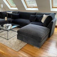 U-Shape High Back Corner Sofa – Plush Black Velvet