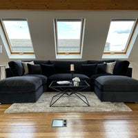 U-Shape High Back Corner Sofa – Plush Black Velvet
