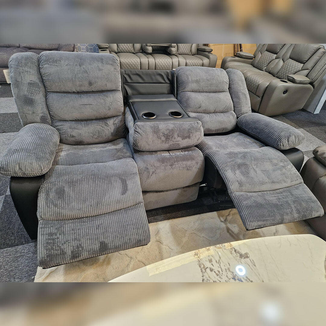 Rio Grey Cord Fabric Recliner Sofa Set – 3+2 Seater